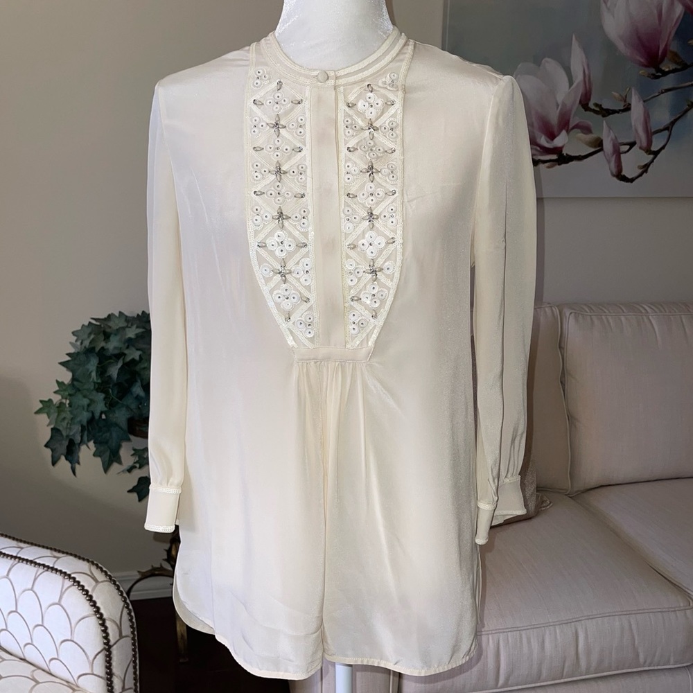 Tory Burch Ivory Embellished Silk Tunic Size 6